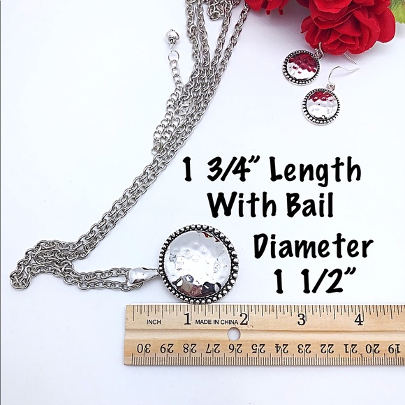 Silver Beaded Hammered Disc Earring Necklace Set - Picture 8 of 8